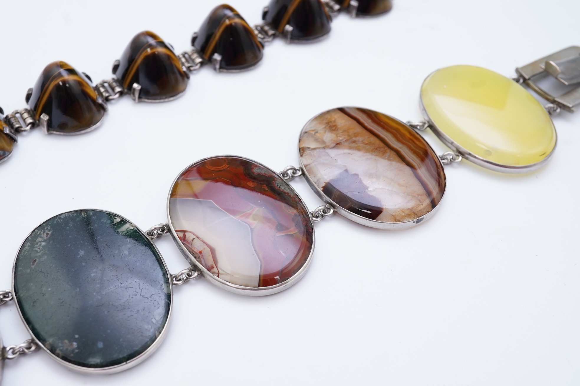 Two silver and hardstone bracelets